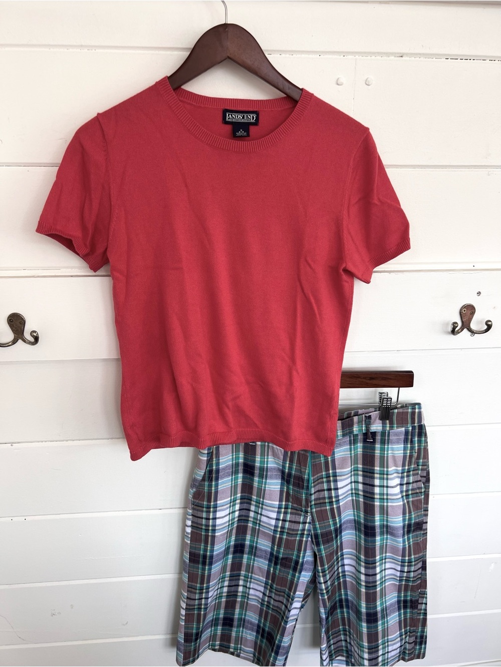 Lands End 100% Cotton Coral Short Sleeve Sweater. Size S.